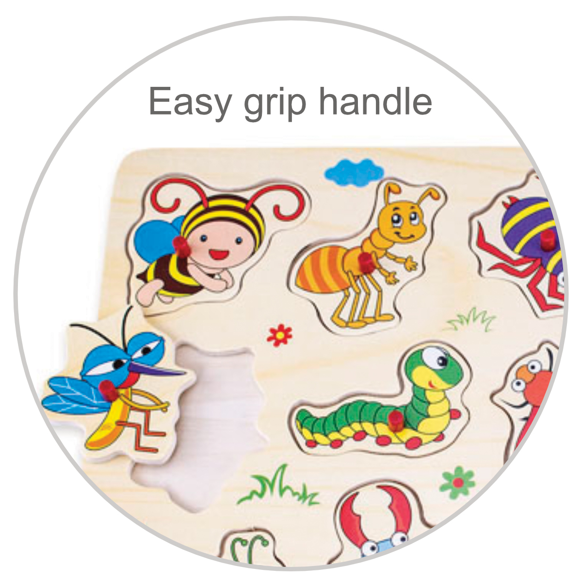 Kids Bugs Wooden Peg Puzzle – 12 Piece Educational Toy - Image 3