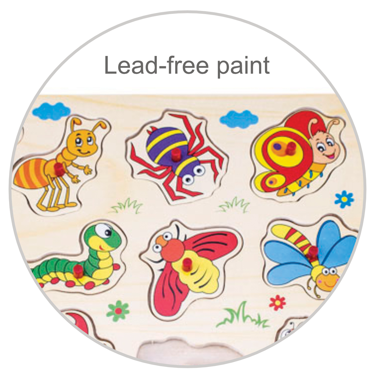 Kids Bugs Wooden Peg Puzzle – 12 Piece Educational Toy - Image 2