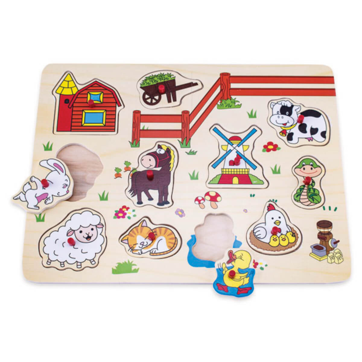 Kids Puzzles - Farm Themed Wooden Peg Puzzle
